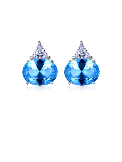 Blue -18A12 925 Sterling Silver With Platinum Plated Delicate Oval Stud Earrings