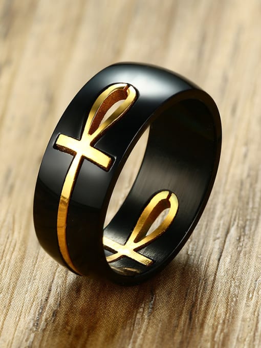 CONG Stainless Steel With Gun Plated Personality Cross Band Rings 0