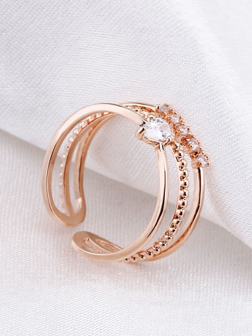 OUXI Fashion Style Zircon Rose Gold Stacking Ring 3