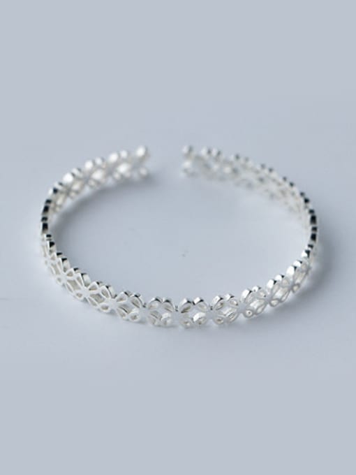 white Elegant Hollow Flower Shaped S925 Silver Bangle