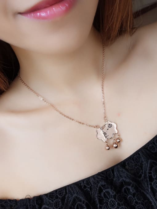 JINDING Chinese Wind Lock Stainless Steel Rose Gold Rabbit Necklace 1