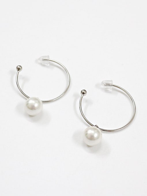 DAKA Simple White Artificial Pearl Silver Women Earrings 0