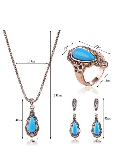 BESTIE Alloy Antique Gold Plated Fashion Water Drop shaped Artificial Stones Three Pieces Jewelry Set 3