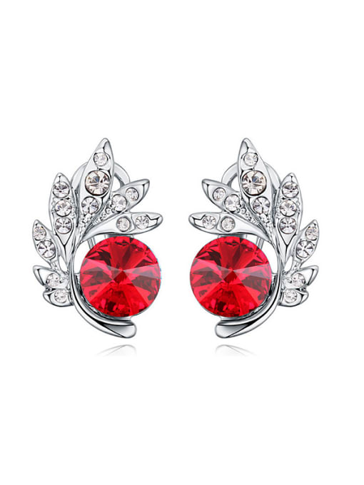red Fashion Shiny Cubic austrian Crystals-covered Leaves Alloy Stud Earrings