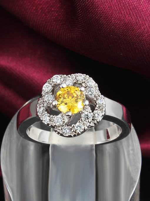 SANTIAGO Yellow Platinum Plated Flower Shaped Zircon Ring 1