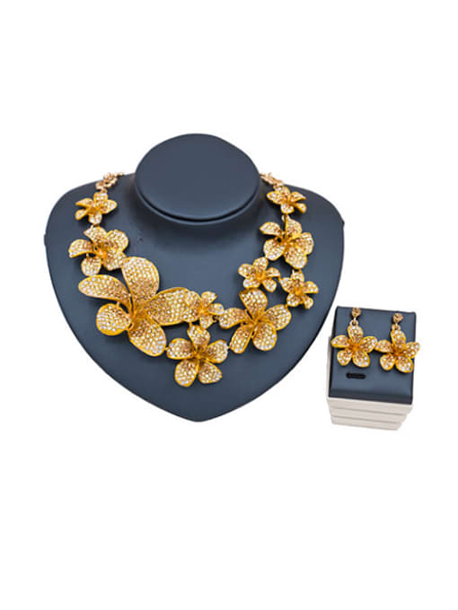 Lan Fu Flower Glass Rhinestones Two Pieces Jewelry Set 0