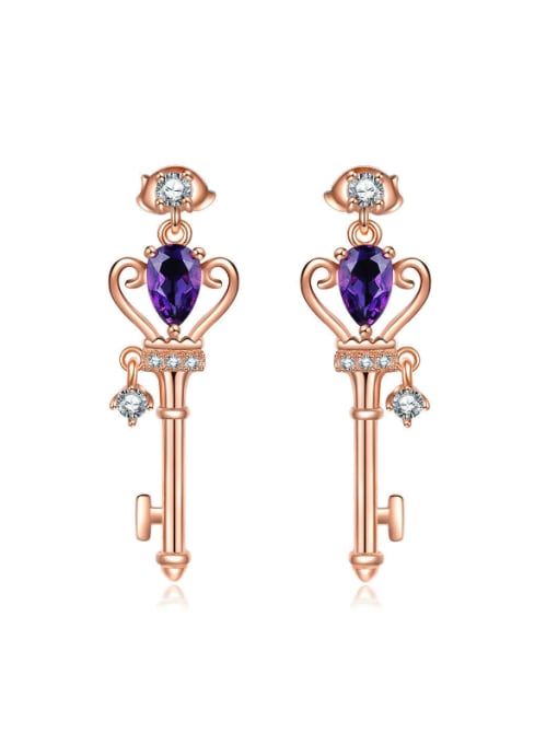 rose gold plated Natural Amethyst Key-shape Classical Drop Earrings