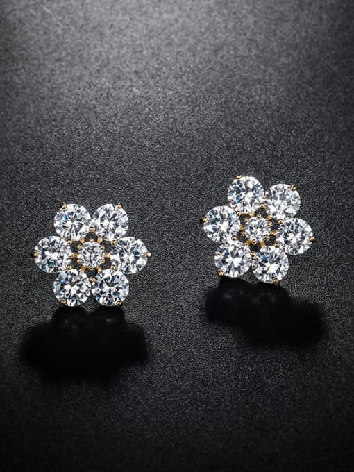 Mo Hai Copper With Cubic Zirconia Cute Flower Stud Earrings 1