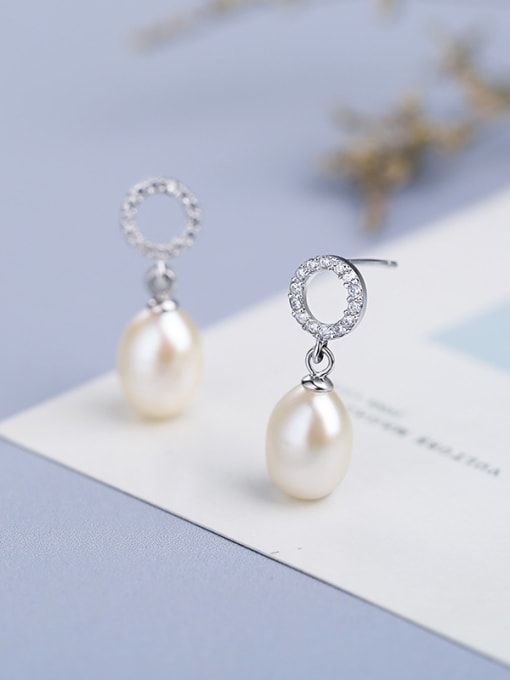 One Silver Fashion Water Drop Freshwater Pearl Tiny Hollow Round Stud Earrings 1
