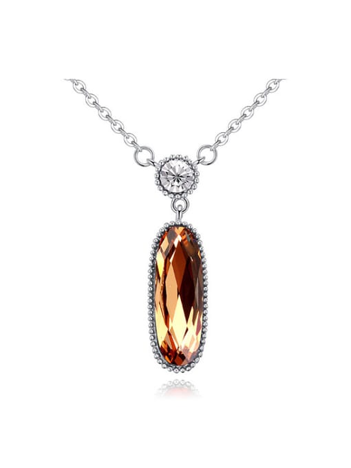 QIANZI Simple Oval austrian Crystal Pendant Alloy Necklace