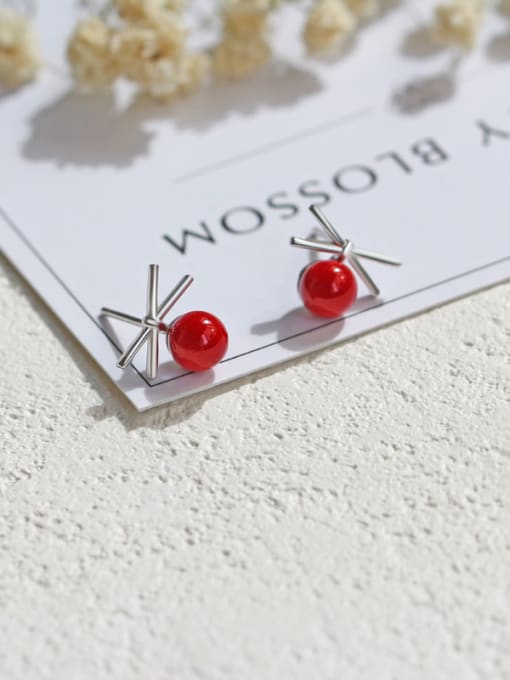 Peng Yuan Fashion Tiny Red Bead Stud Earrings 2