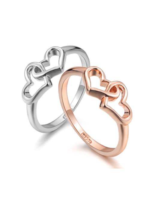 ZK Simple Style Single Line Ring with Double Hearts 0