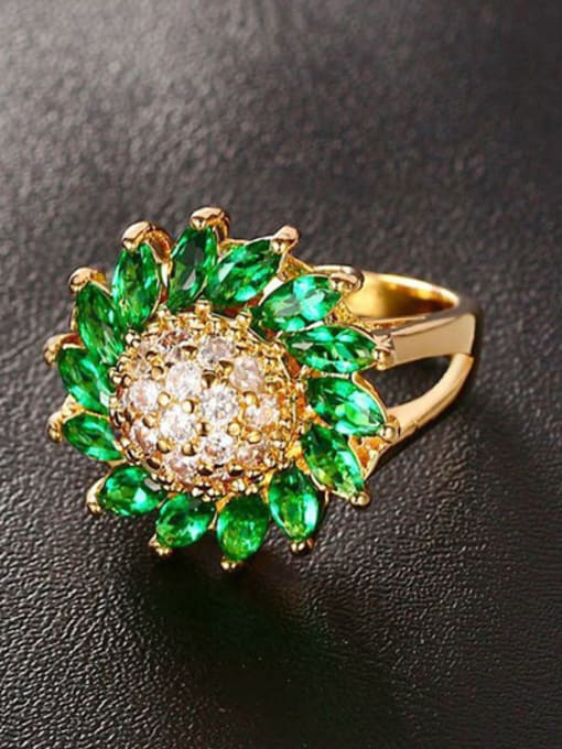 Green Exquisite Gold Plated Blue Flower Shaped Copper Ring