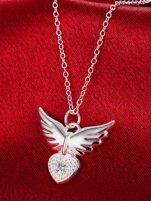 OUXI Fashion Wings Heart shaped Zircon Necklace 2