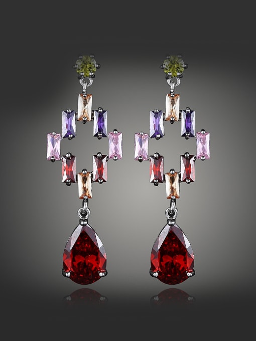 multi-color Bohemia style Zirconias Water Drop shaped Copper Drop Earrings
