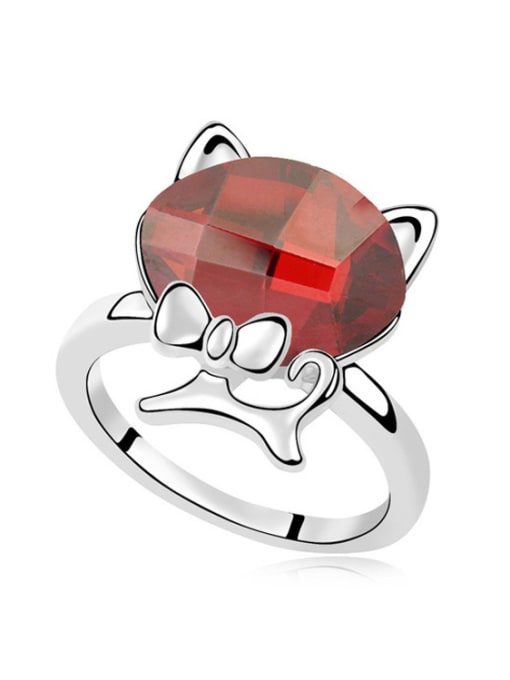 red Personalized Little Kitten Oval austrian Crystal Alloy Ring