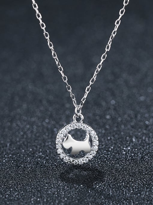 sliver 925 Sterling Silver With Platinum Plated Cute Hollow Round  Dog Necklaces