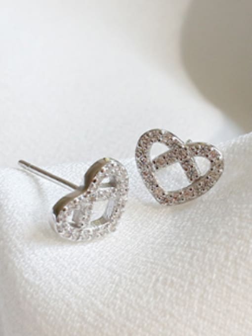 DAKA Fashion Hollow Heart Cubic Zirconias Silver Stud Earrings 3