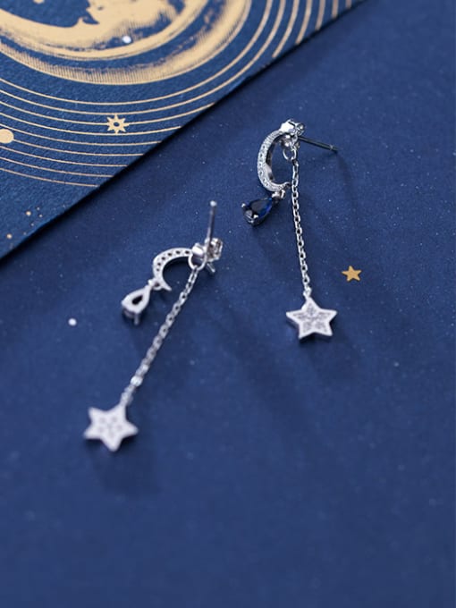 Rosh 925 Sterling Silver With Cubic Zirconia Personality Star Moon Drop Earrings 1