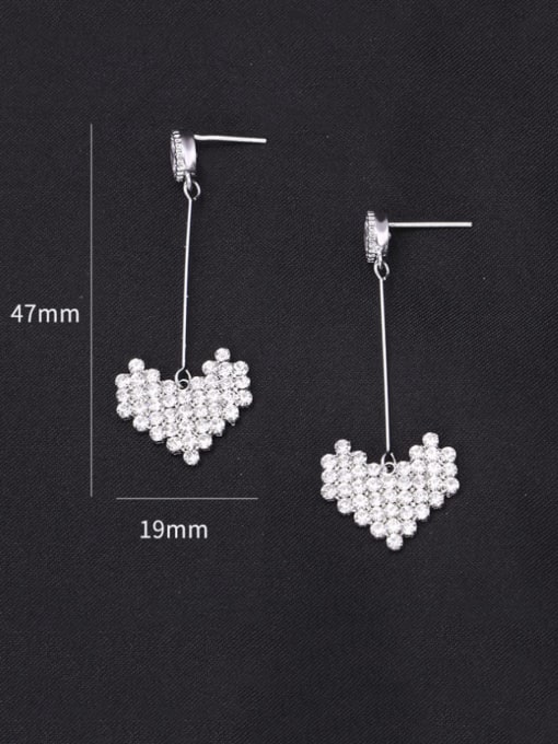 platinum Copper With Cubic Zirconia Simplistic Heart Drop Earrings