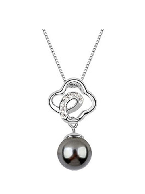 deep grey Fashion Imitation Pearl-accented Flowery Pendant Alloy Necklace