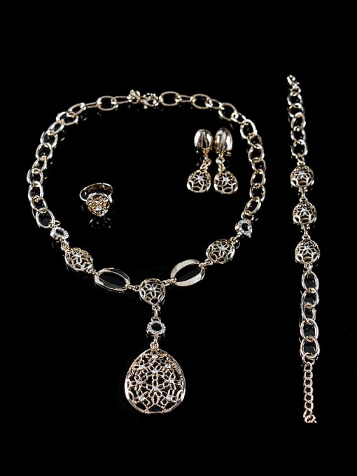 Lan Fu Water Drop Hollow Four Pieces Jewelry Set 1