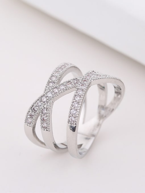 Wei Jia Fashion Double Cross Curved Cubic Zirconias Copper Ring