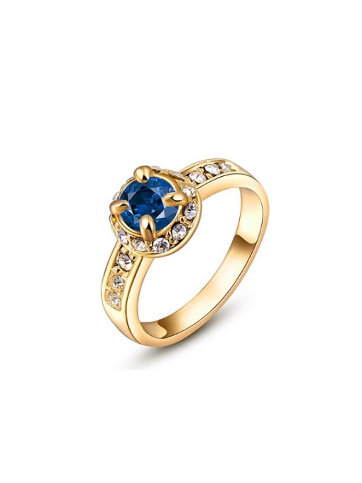 Ronaldo Women Blue Round Shaped Zircon Ring 0