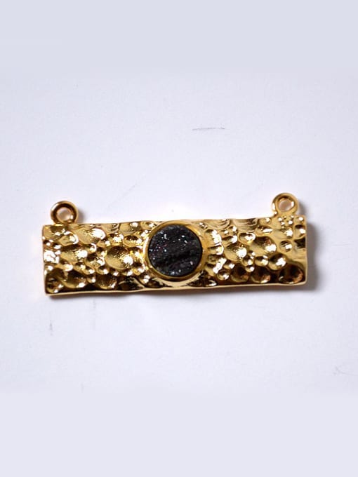 Black Personalized Rectangular Natural Crystal Gold Plated Pendant