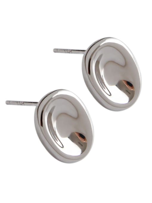 DAKA 925 Sterling Silver With Glossy Simplistic Geometric Oval Stud Earrings 0