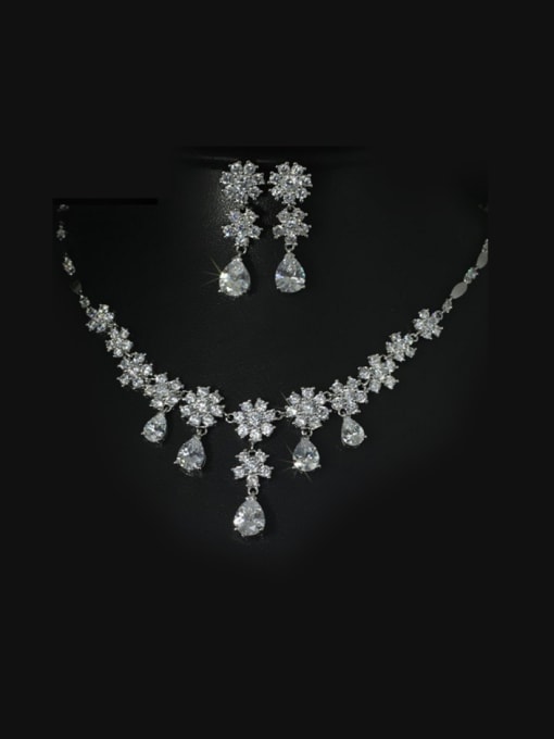 Platinum Elegant Flower Wedding Jewelry Set