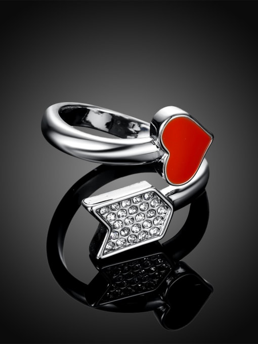 Platinum Open Design Red Arrow Shaped Rhinestone Enamel Ring