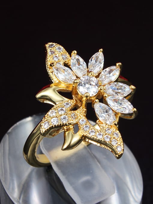 SANTIAGO Shimmering 18K Gold Plated Flower Shaped Zircon Ring 1