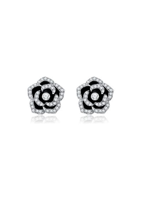 Platinum Exquisite Black Rosary Shaped Austria Crystal Stud Earrings