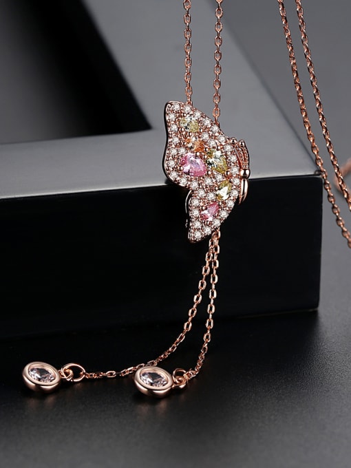BLING SU Copper inlaid AAA zircon color butterfly adjustable necklace 2