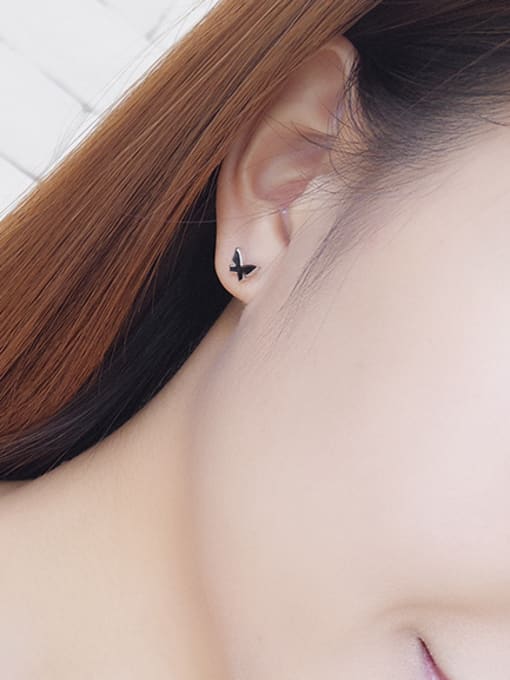 One Silver Tiny Black Butterfly 925 Silver Stud Earrings 1