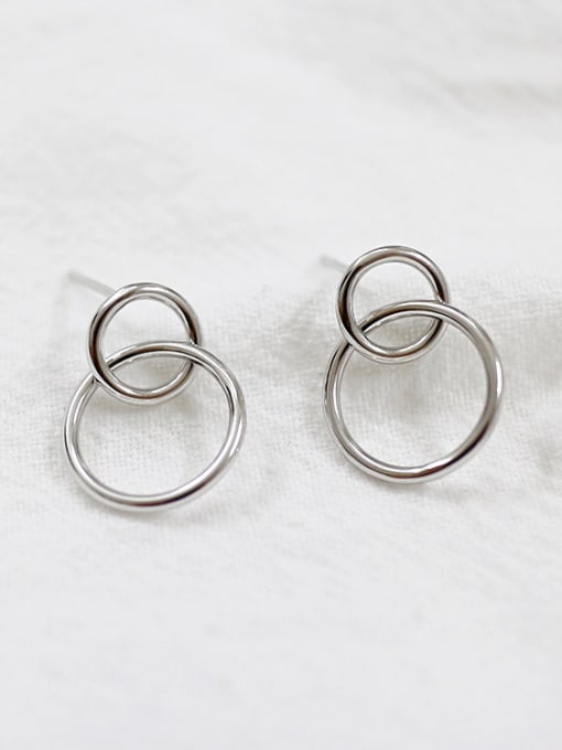 DAKA Simple Double Ring Silver Stud Earrings 0