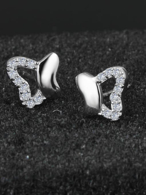 SANTIAGO Tiny 925 Sterling Silver Butterfly Shiny Zirconias Stud Earrings 1