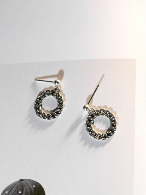 Peng Yuan Retro Woven Round Silver Earrings 2