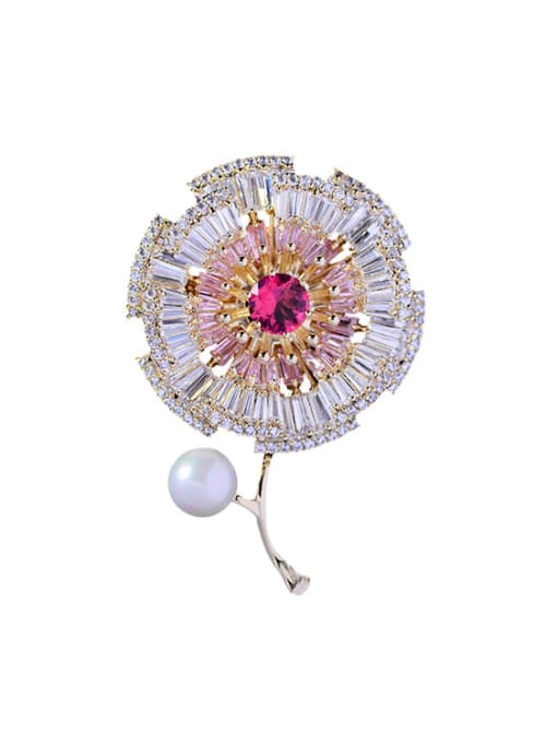 Hua Copper With Cubic Zirconia Fashion Flower Brooches 1