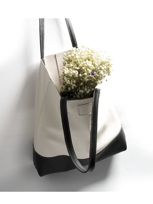 White Fashion contrast color leather tote bag