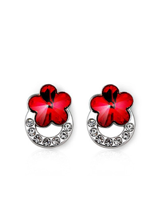 red Fashion Flowery Austria Crystal Rhinestones Stud Earrings