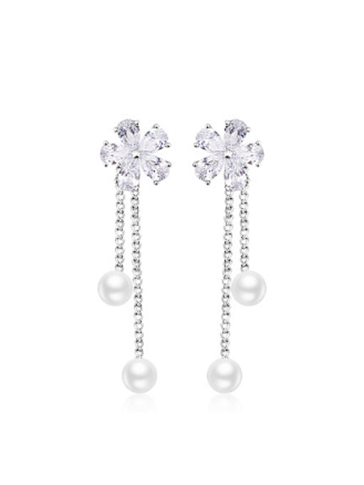 OUXI Fashion Flower Artificial Pearls Drop Earrings 0