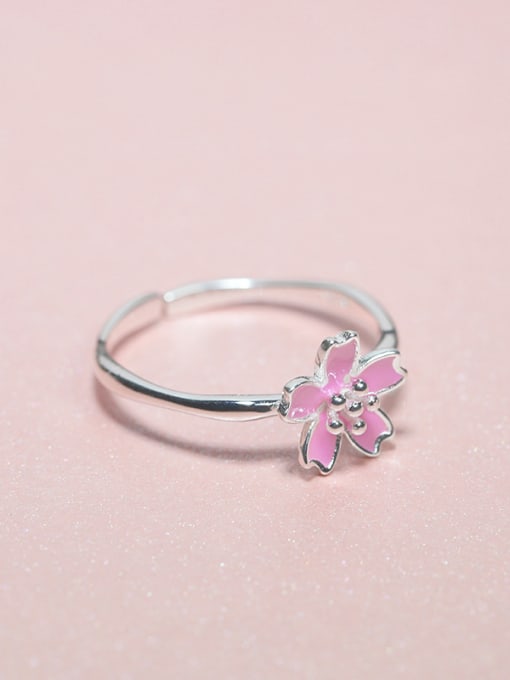 Peng Yuan Elegant Pink Enamel Flower 925 Silver Opening Ring 0