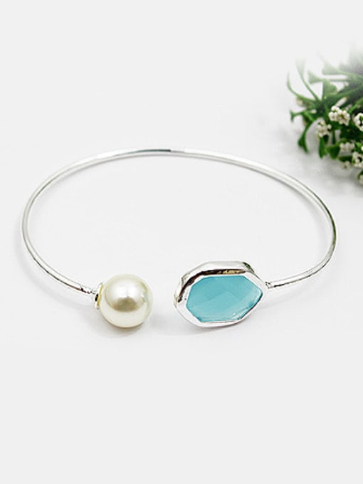 Lang Tony Elegant Open Design Artificial Pearl Glass Bangle