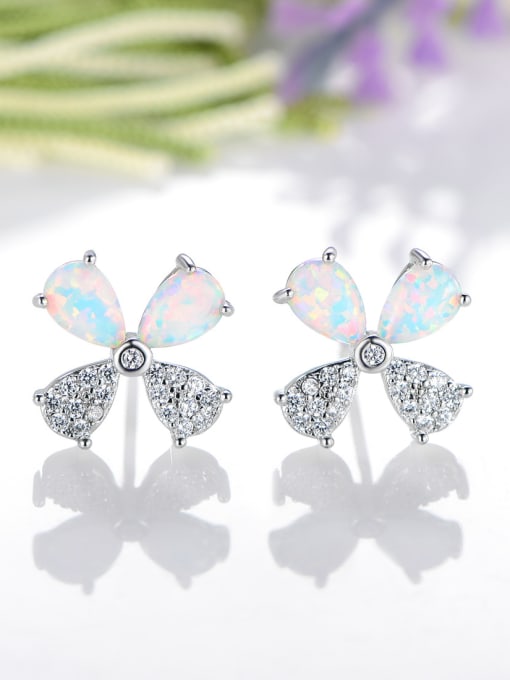 sliver 925 Sterling Silver With Platinum Plated Fashion Flower Stud Earrings