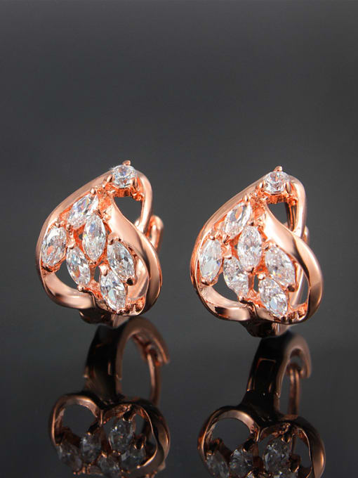 SANTIAGO Exquisite Rose Gold Plated Geometric Shaped Zircon Clip Earrings 1