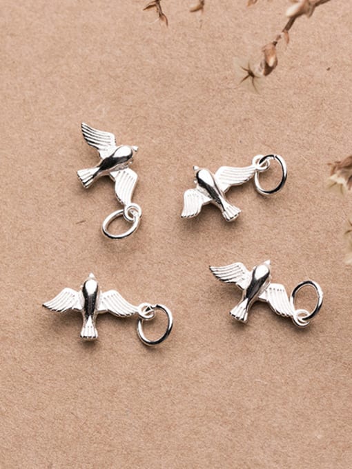 FAN 925 Sterling Silver With Platinum Plated Cute bird pigeon Charms 2