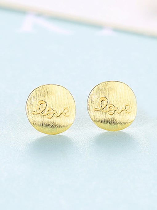 Gold 925 Sterling Silver With Glossy  Simplistic Round  letters "love"Stud Earrings