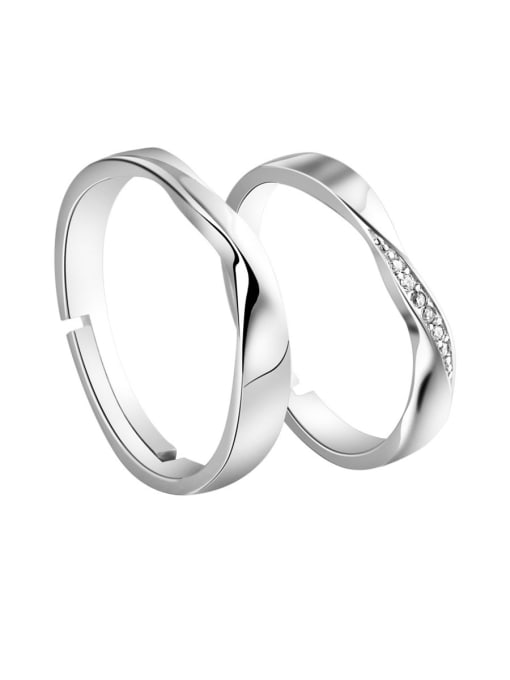 Dan 925 Sterling Silver With  Cubic Zirconia  Simplistic Lovers Free Size Rings 0